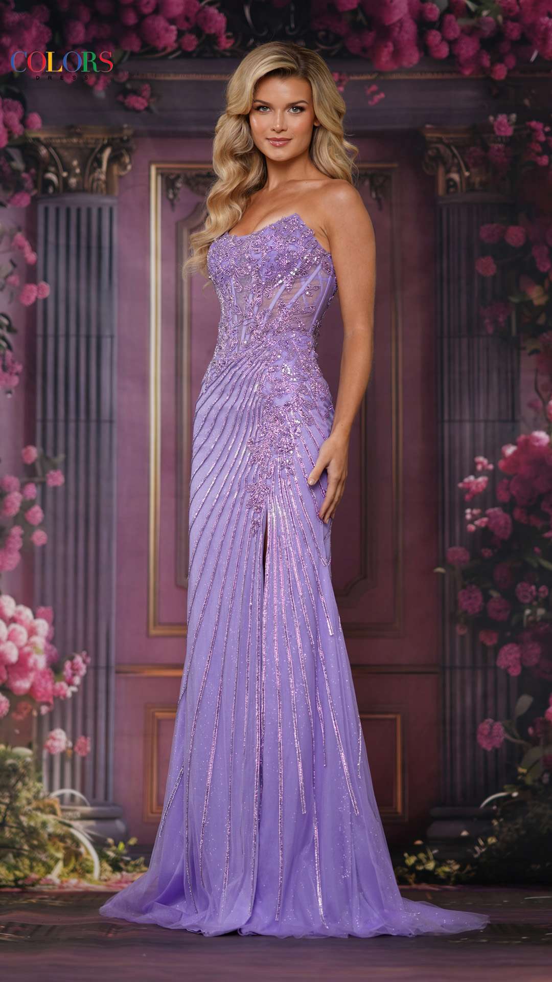 Colors 3762 Long Formal Fitted Beaded Applique Corset Prom Dress – The Dress  Outlet