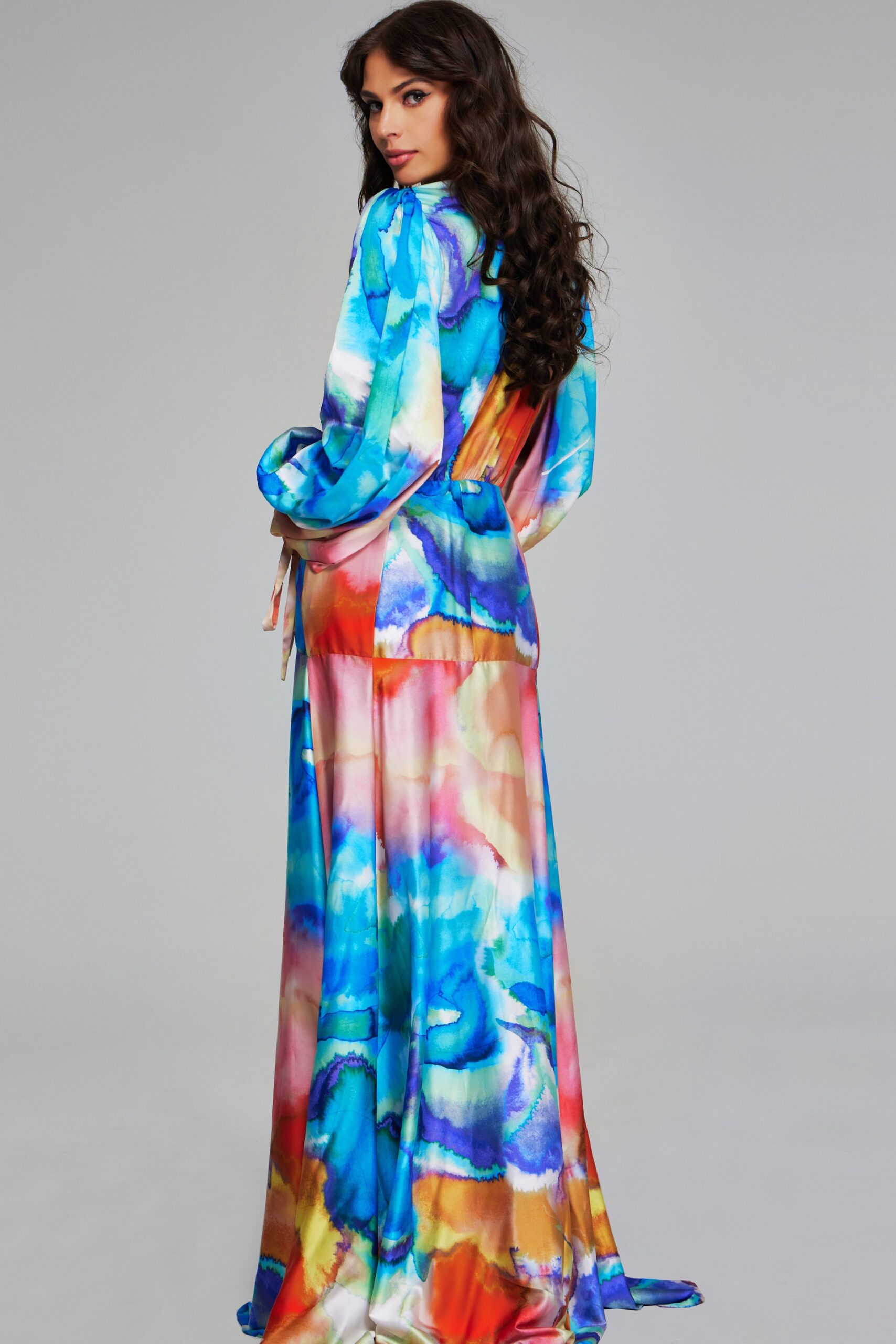 Jovani 37669 A Line Long Sleeve Formal Floral Evening Dress