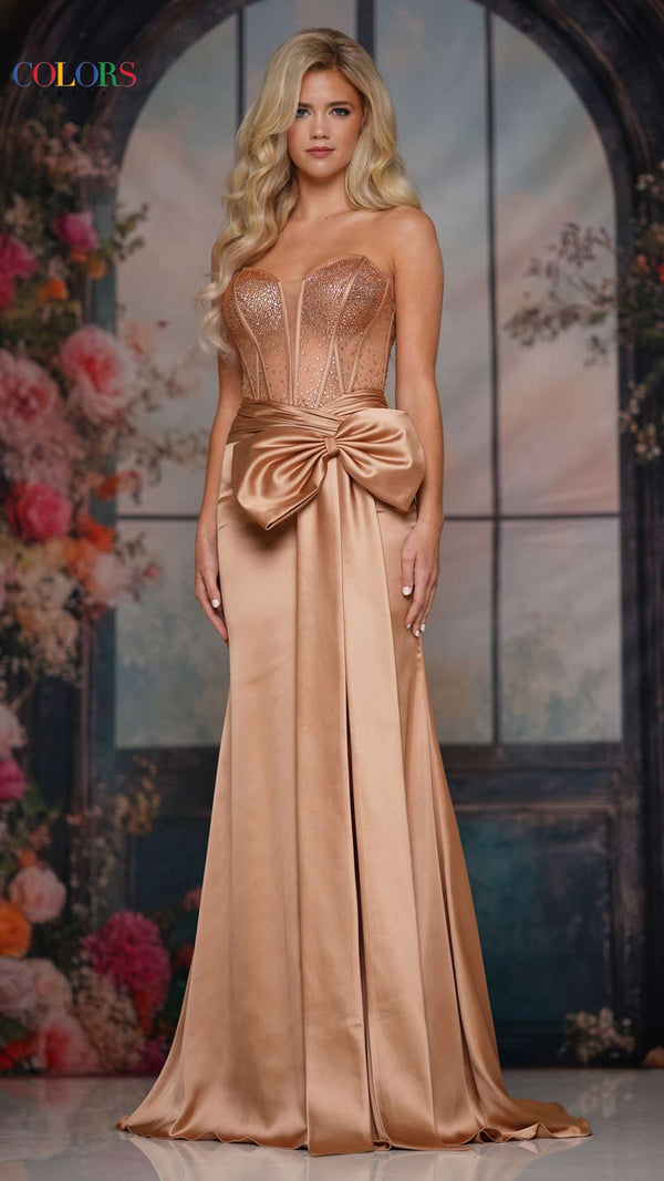 Colors 3769 Long Formal Fitted Beaded A Line Glitter Prom Dress