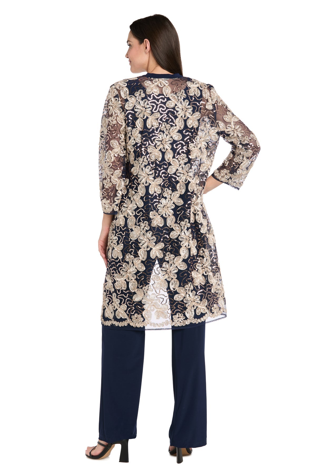 Pant Suit Long Formal Floral Pant Suit  Navy/Gold