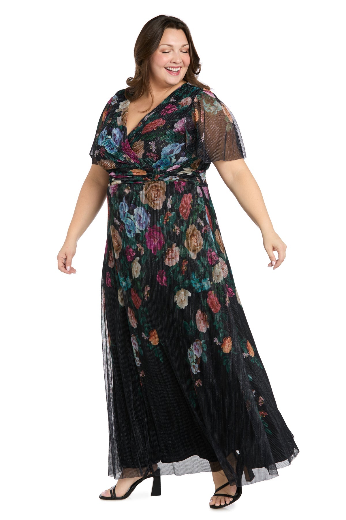 Plus Size Dresses A Line Long Formal Mother of the Bride Plus Size Dress R&M Richards 3783W Black/Multi