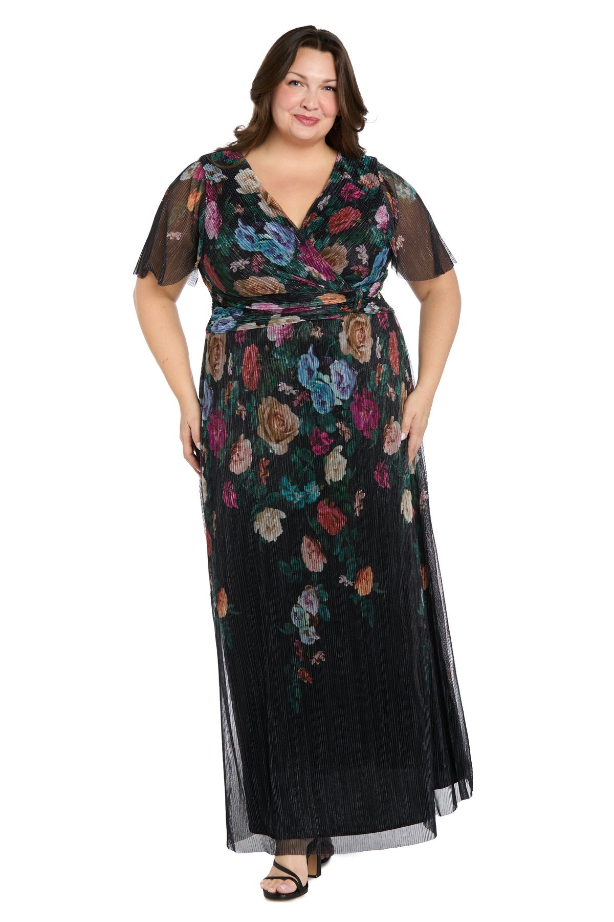 Plus Size Dresses A Line Long Formal Mother of the Bride Plus Size Dress R&M Richards 3783W Black/Multi