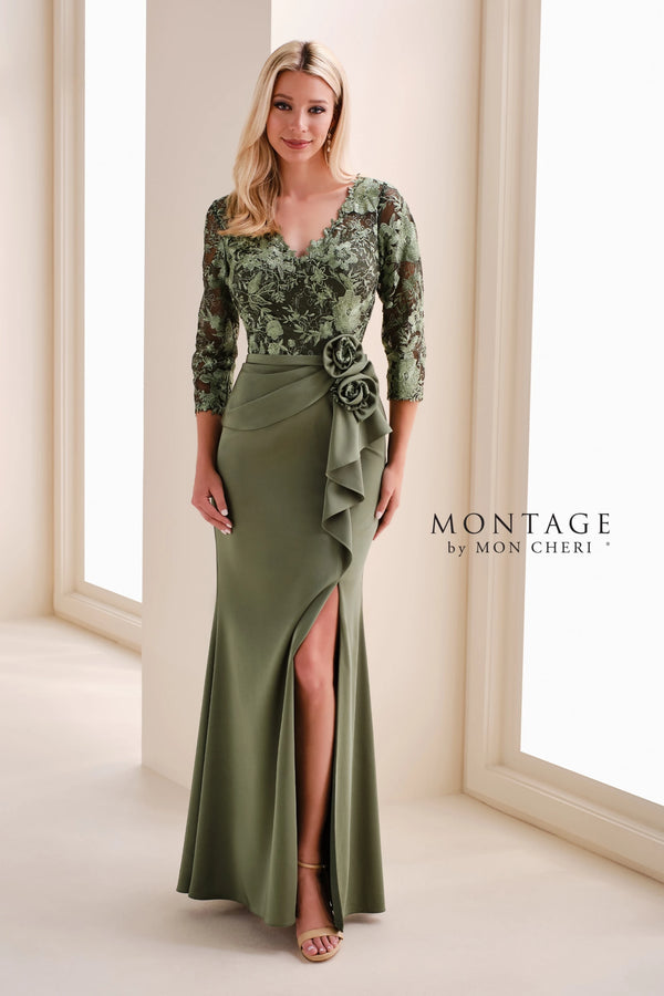 V-Neck Floor-Length Lace Formal Sheath Column Montage M4209