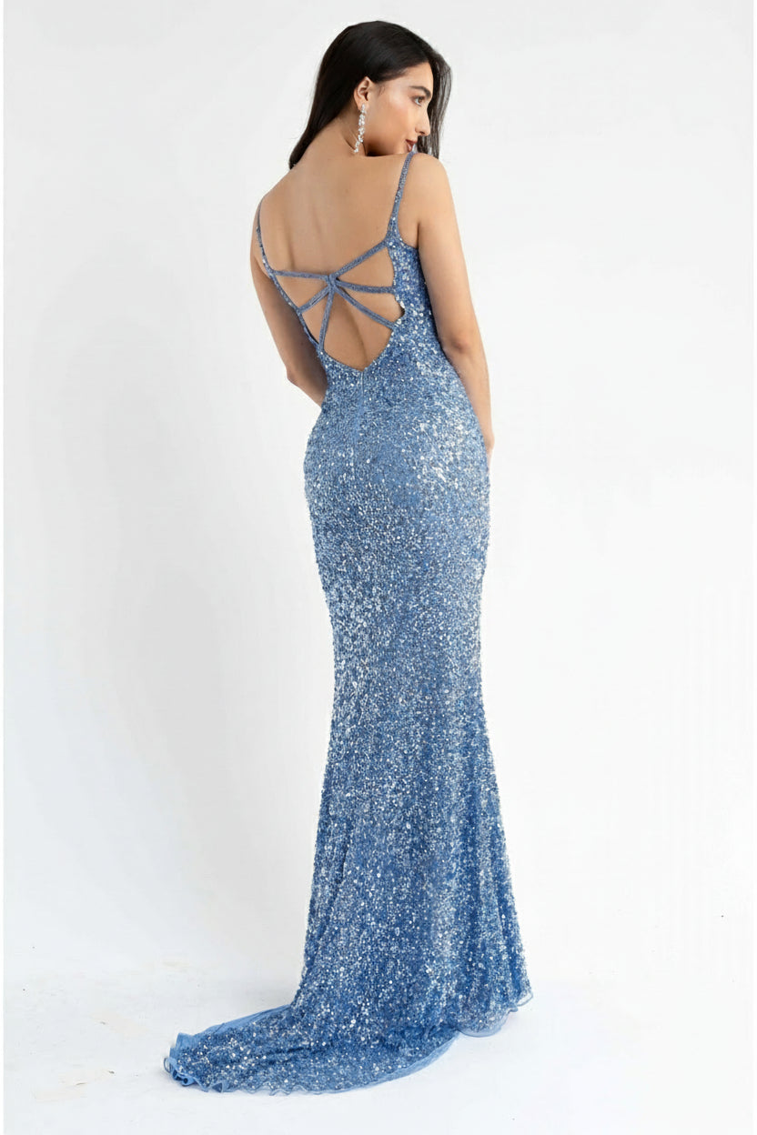 Prom Dresses Prom Fitted Long Formal Sequin Slit Dress Bright Blue
