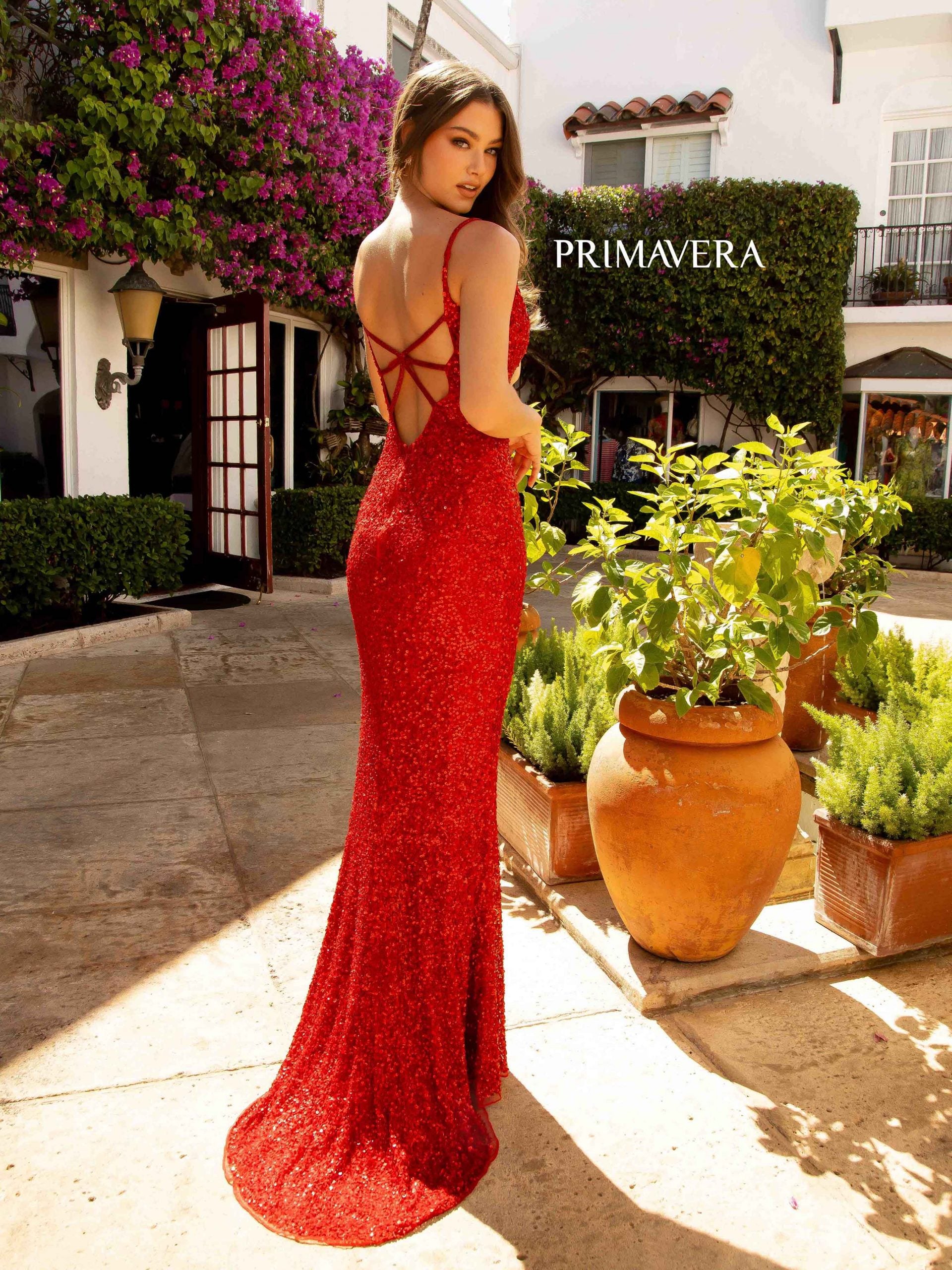 Prom Dresses Long Fitted Sequin Formal Slit Prom Gown Red