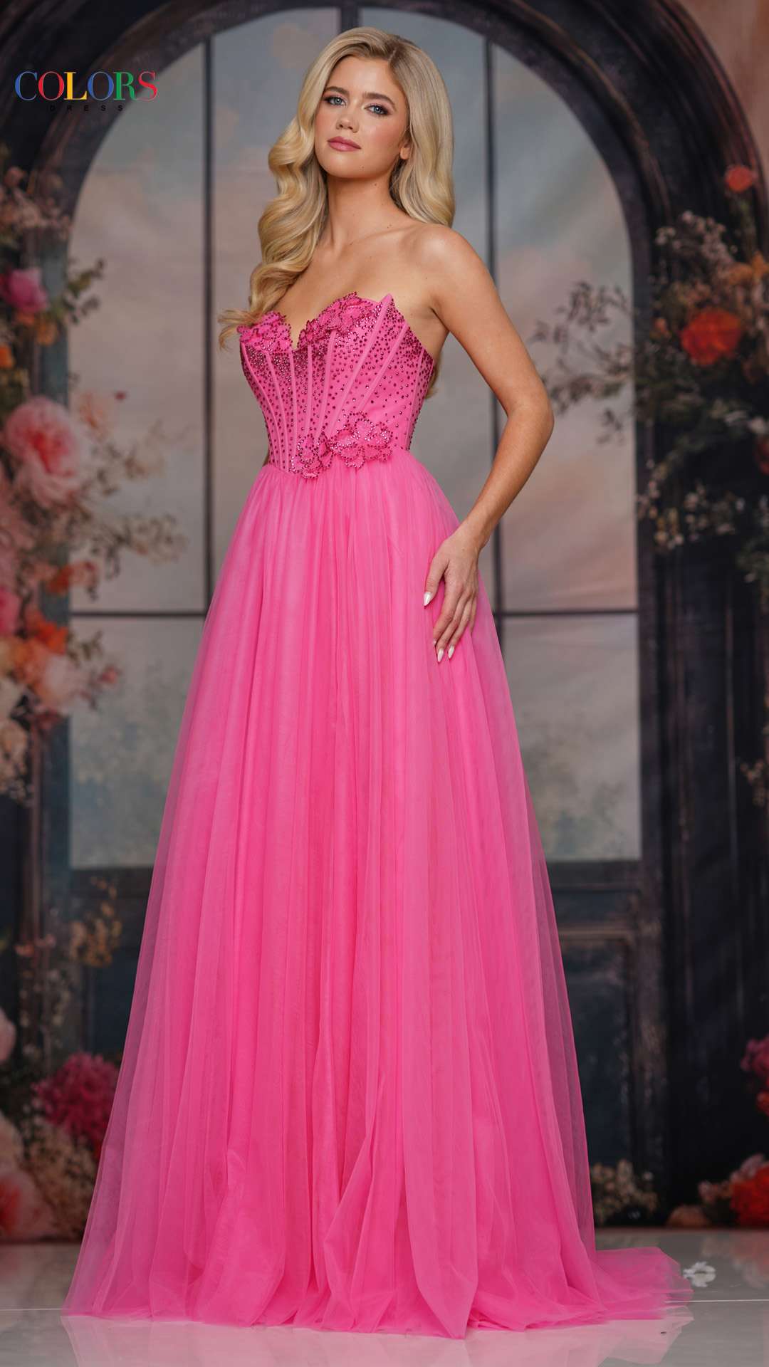 Prom Dresses Long Formal Lace Applique A Line Corset Prom Dress Hot Pink