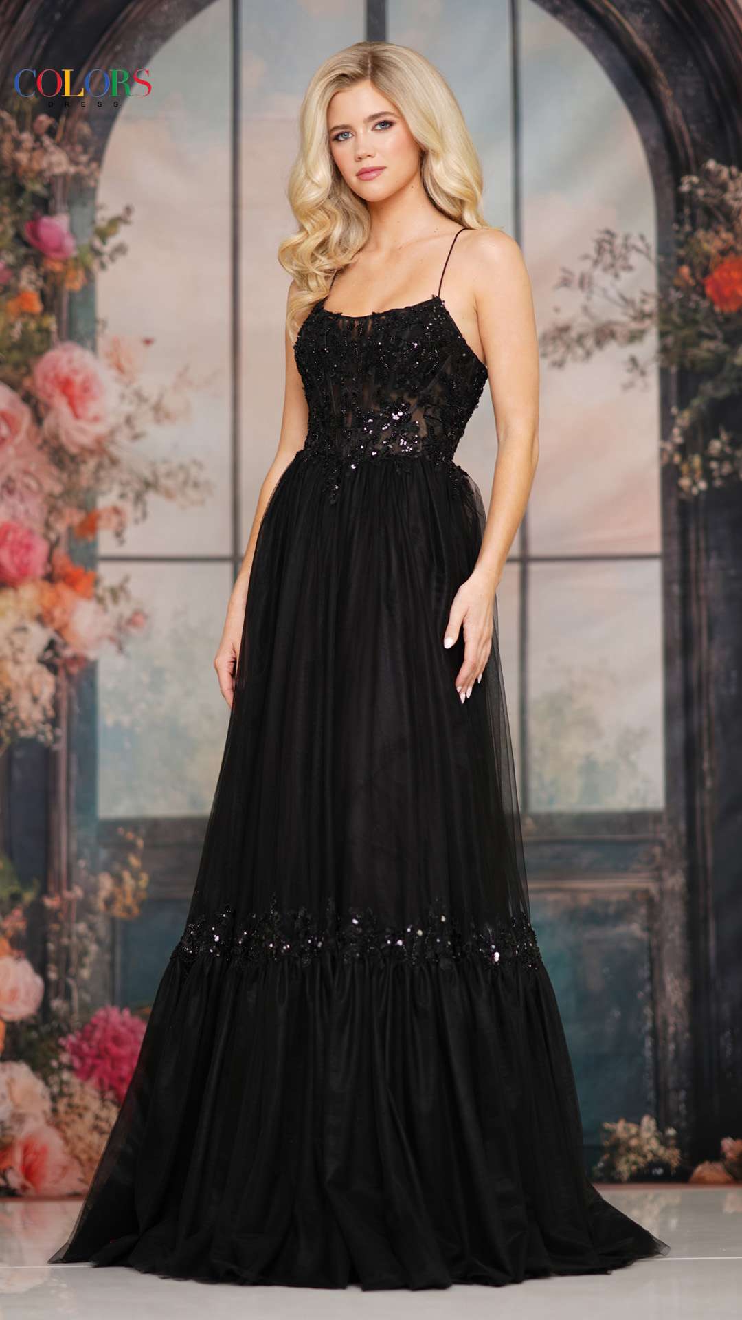 Prom Dresses Lace Applique Long Formal Ruffle Beaded Prom Dress Black