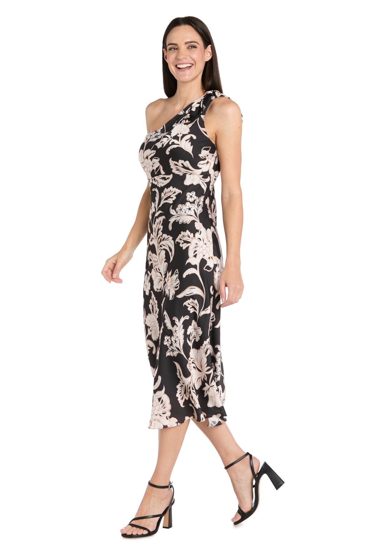 Cocktail Dresses Midi Floral Print Cocktail Dress Black/Tan/Ivory