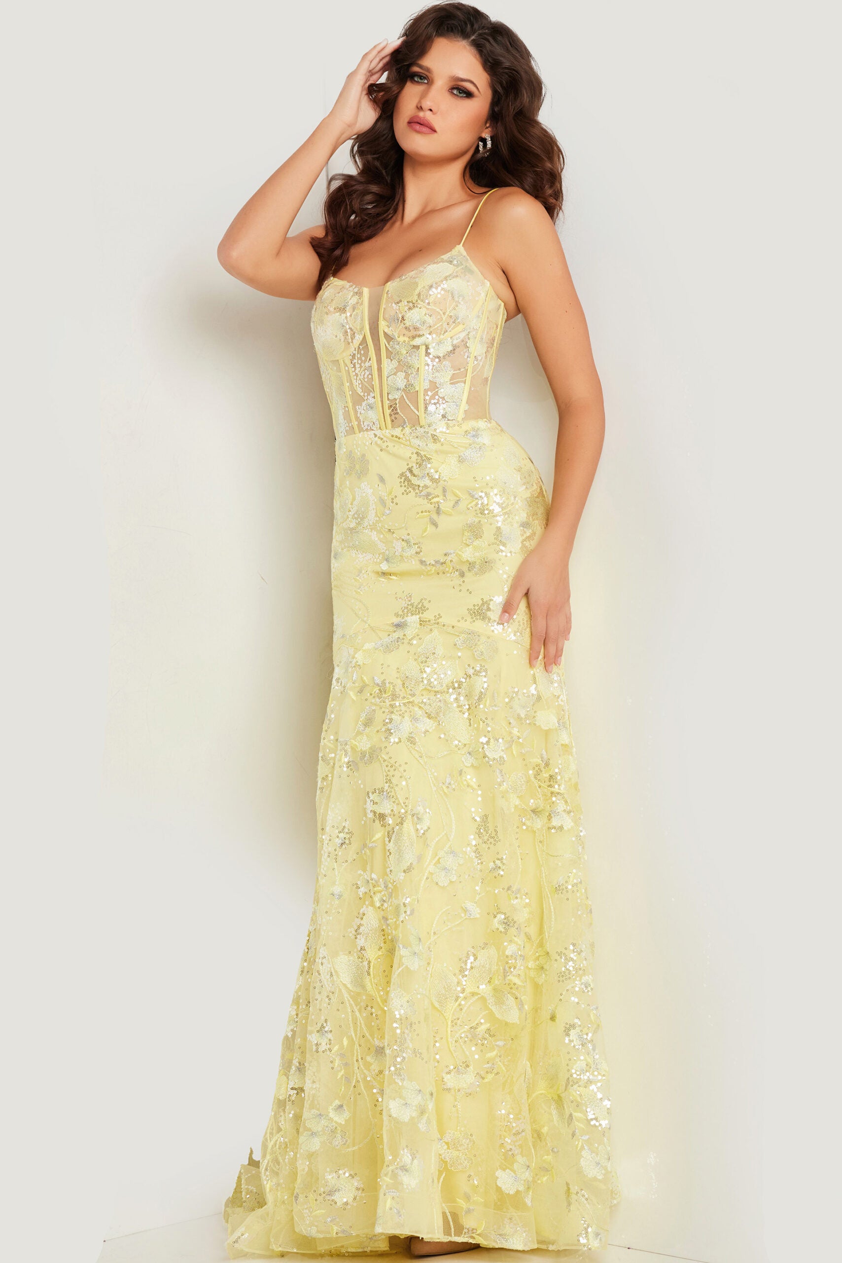 Prom Dresses Long Fitted Sequins Formal Corset Prom Dress Yellow