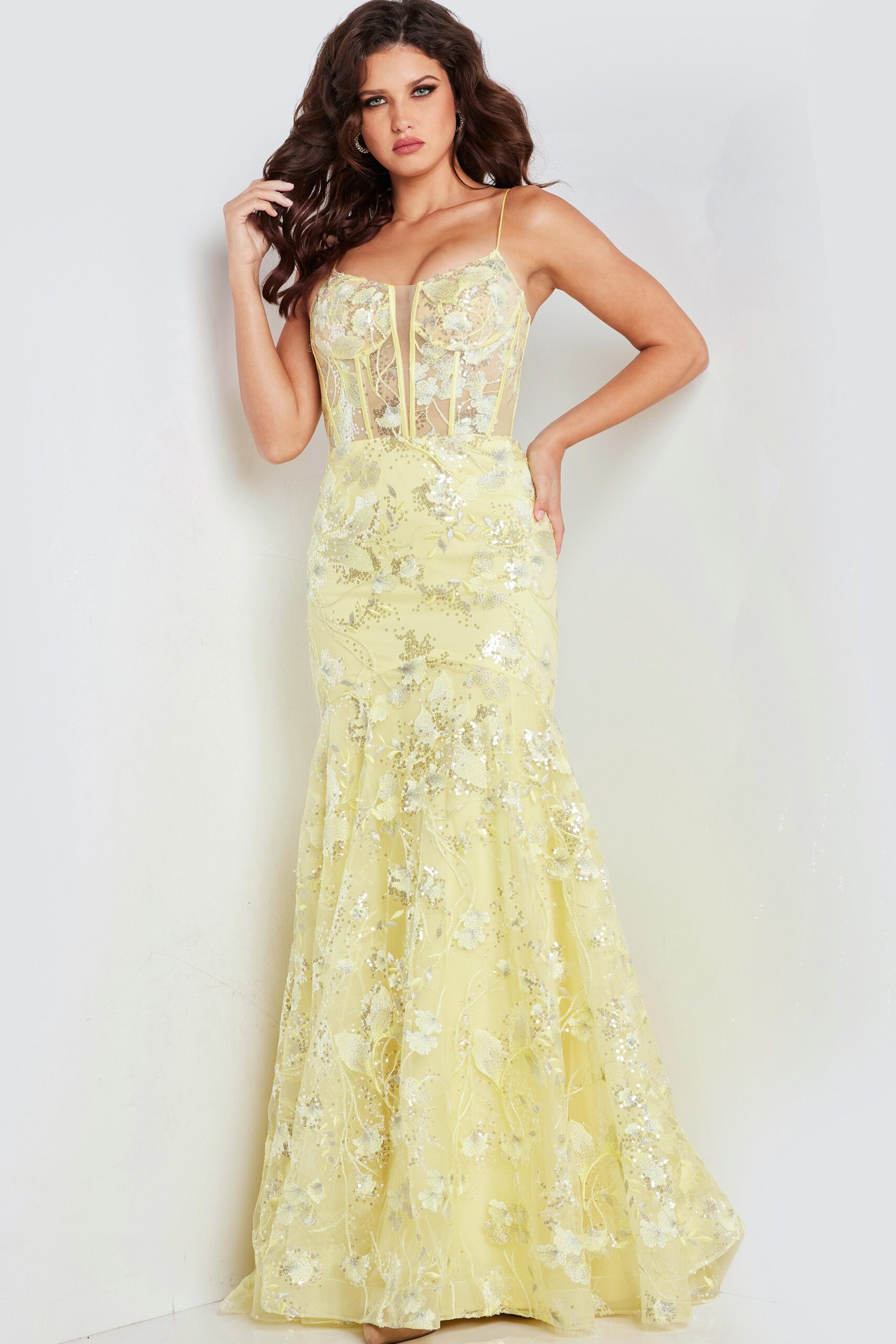 Prom Dresses Long Fitted Sequins Formal Corset Prom Dress Yellow