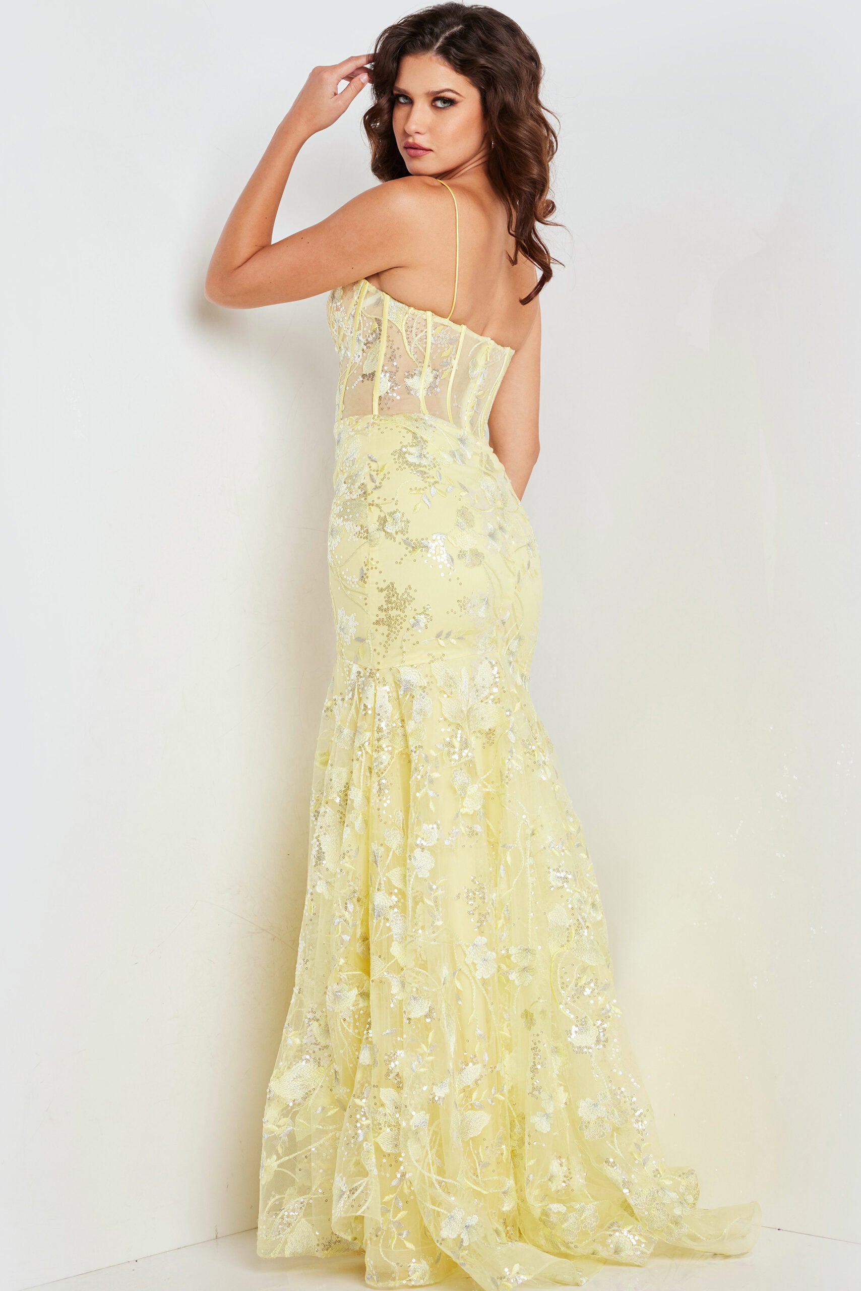 Prom Dresses Long Fitted Sequins Formal Corset Prom Dress Yellow