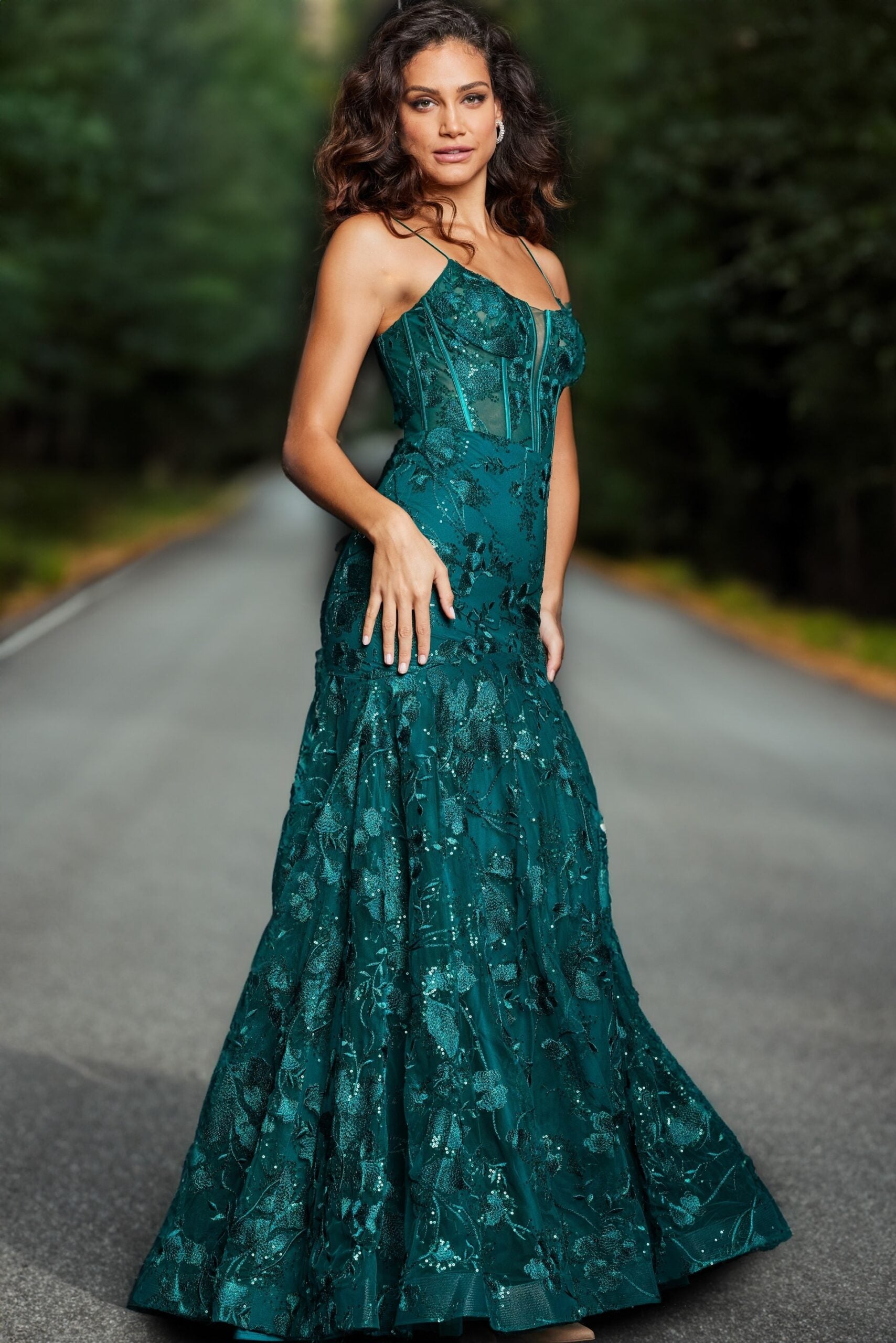Prom Dresses Long Fitted Sequins Formal Corset Prom Dress Dark Green