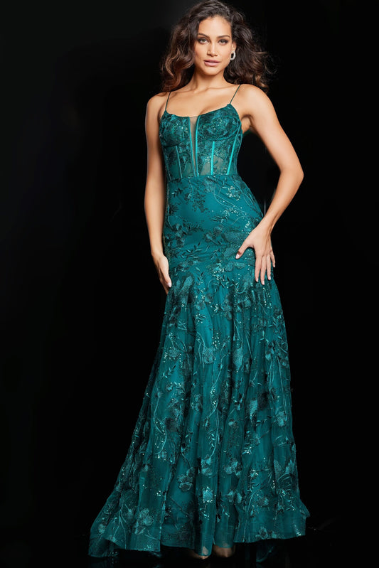 Prom Dresses Long Fitted Sequins Formal Corset Prom Dress Dark Green