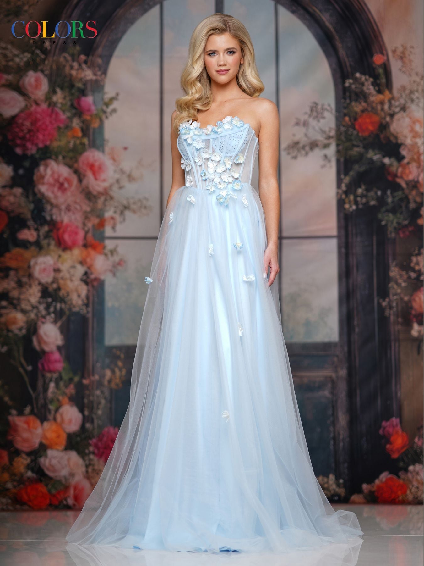 Prom Dresses Long Formal 3D Floral Applique A Line Prom Dress Blue
