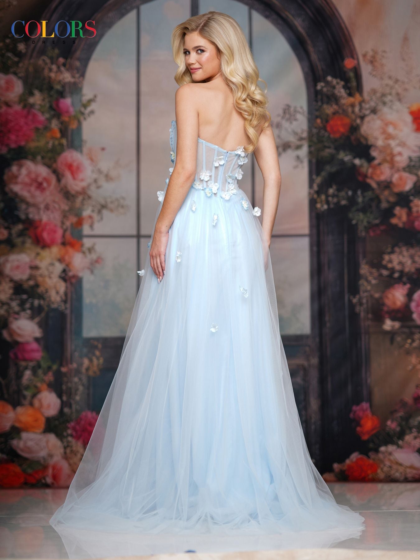 Prom Dresses Long Formal 3D Floral Applique A Line Prom Dress Blue