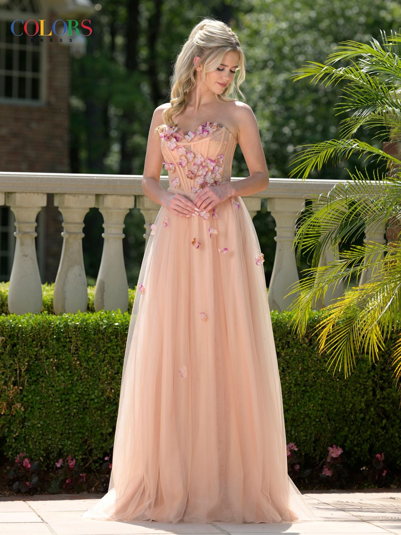 Prom Dresses Long Formal 3D Floral Applique A Line Prom Dress Nude