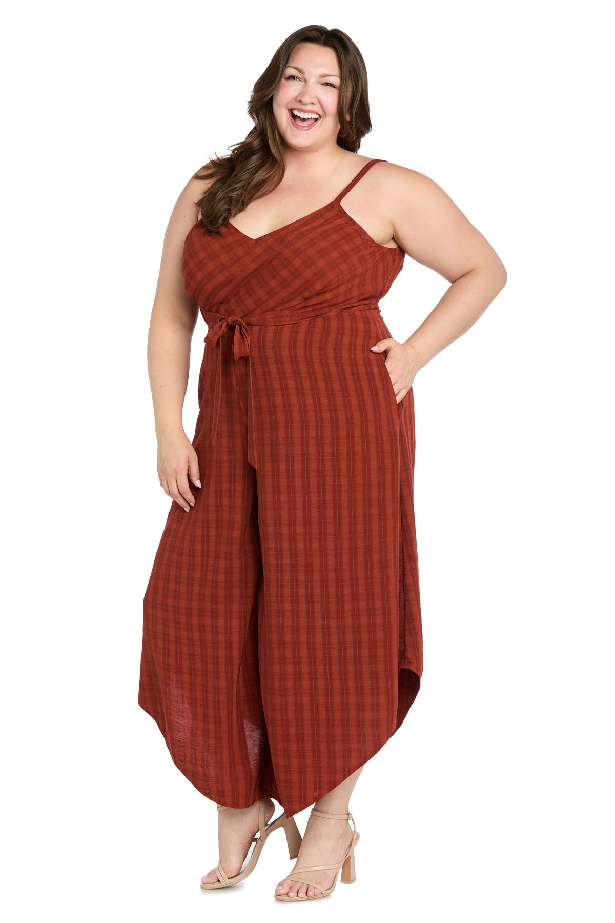 R&M Richards 3804W Short Fitted Midi Length Plus Size Jumpsuit