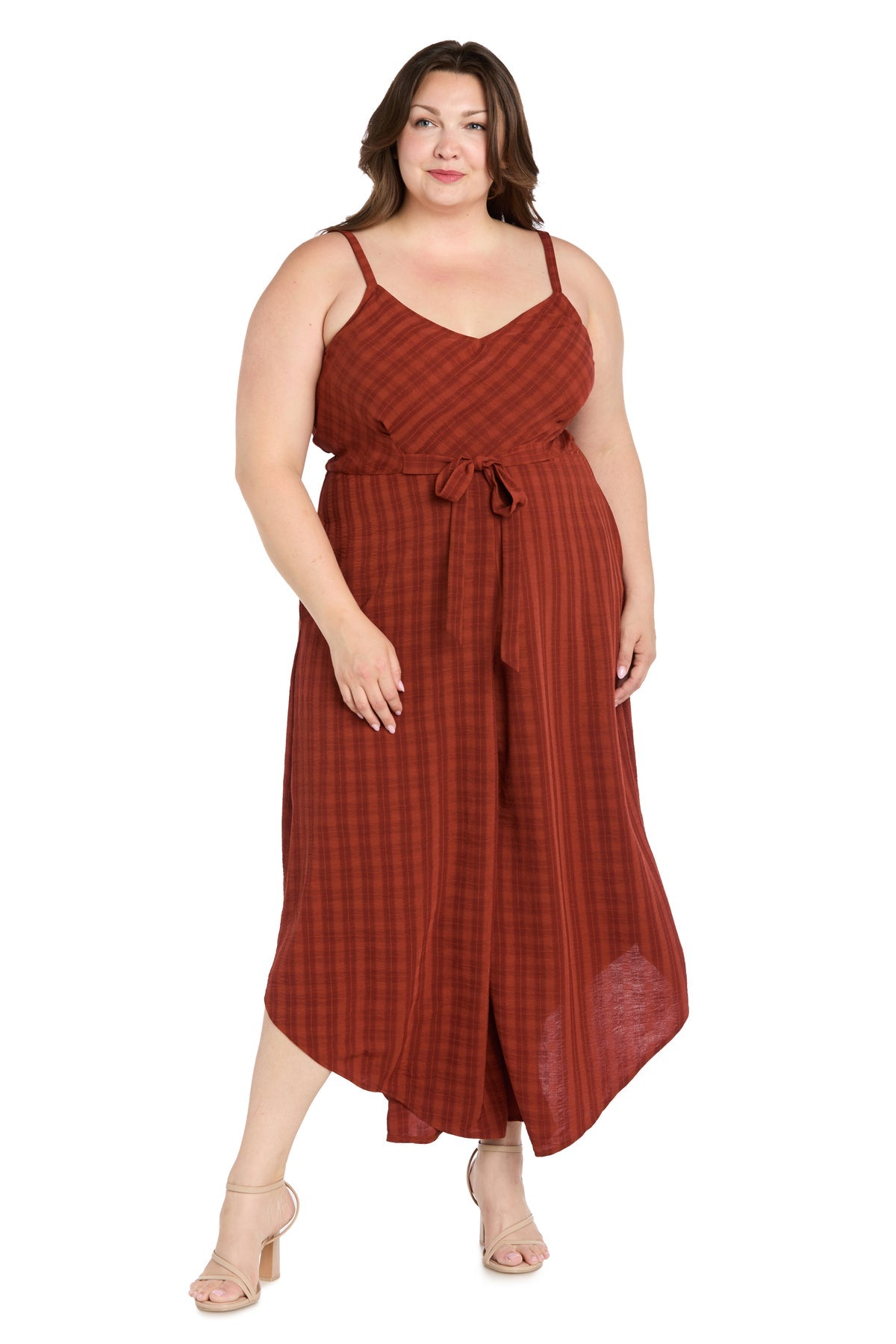 R&M Richards 3804W Short Fitted Midi Length Plus Size Jumpsuit