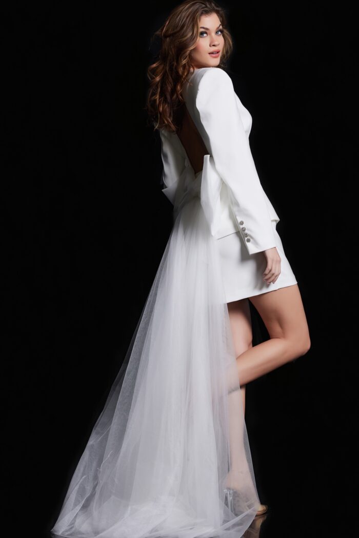 Jovani 38084 Short Layered Sequin Wedding Dress