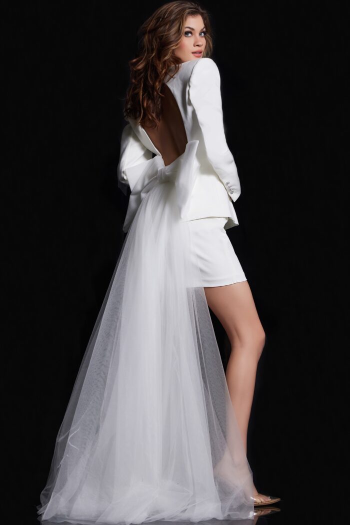 Jovani 38084 Short Layered Sequin Wedding Dress