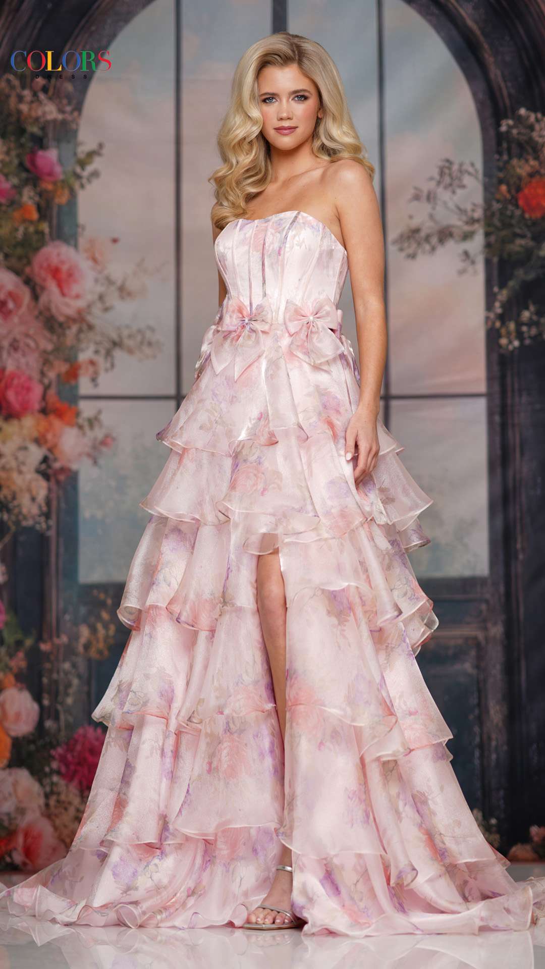 Prom Dresses Floral Long Formal Ruffle Fitted A Line Prom Dress Blush Multi