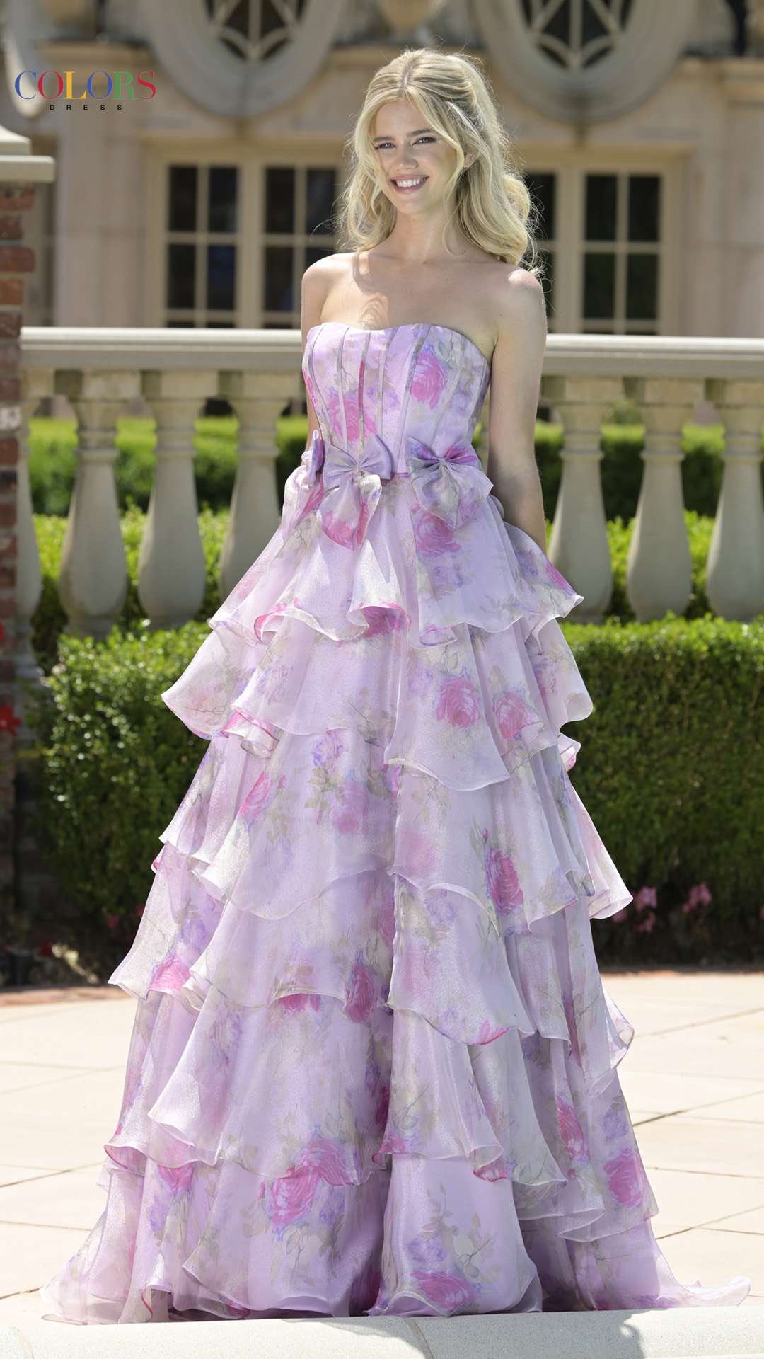 Prom Dresses Floral Long Formal Ruffle Fitted A Line Prom Dress Lilac Multi