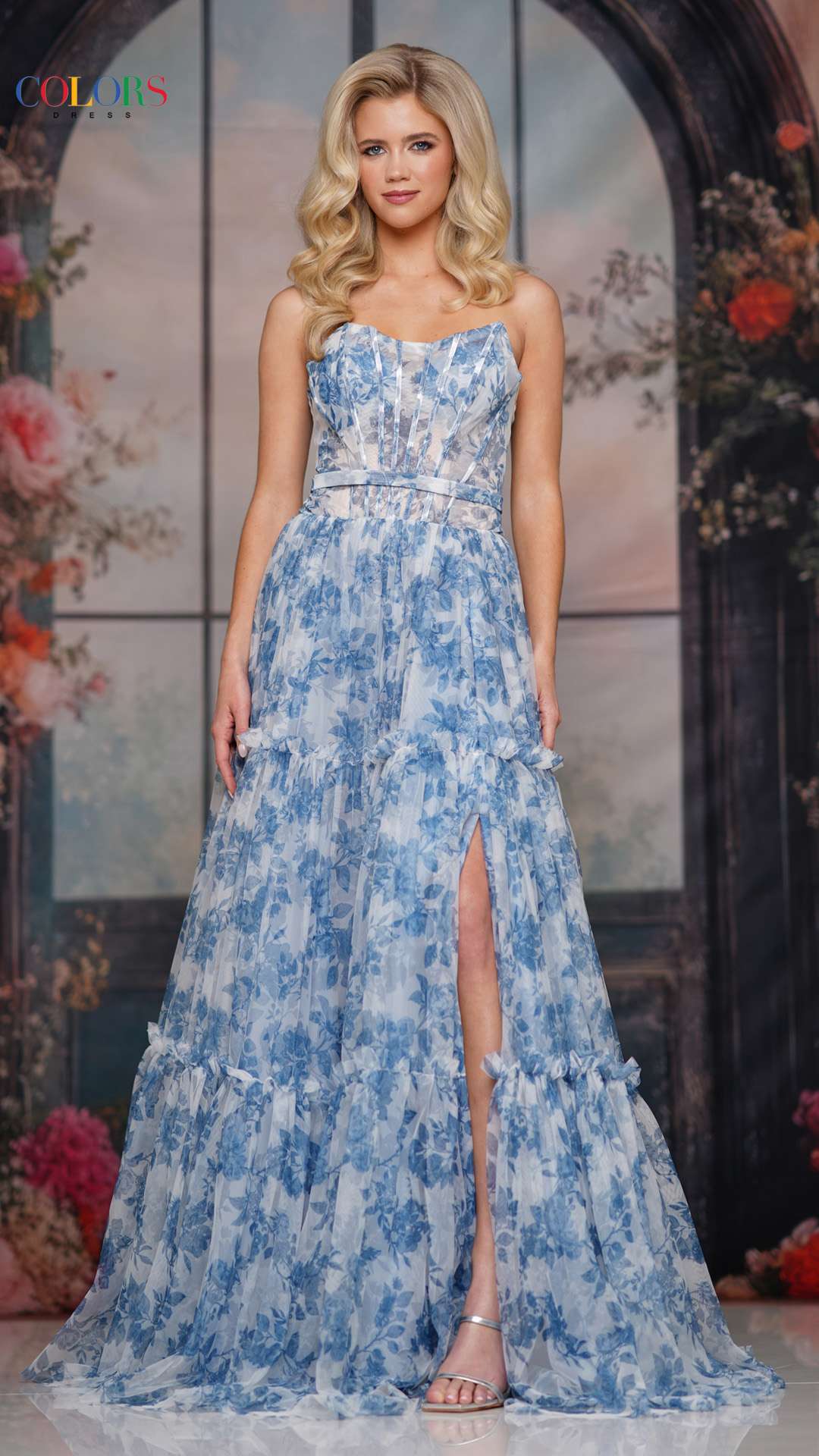 Prom Dresses Long Formal Corset A Line Floral Prom Dress Blue
