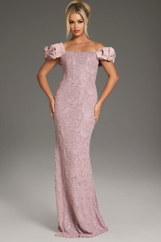 Formal Dresses Long Fitted Formal Ruffled Sleeve Evening Dress Mauve