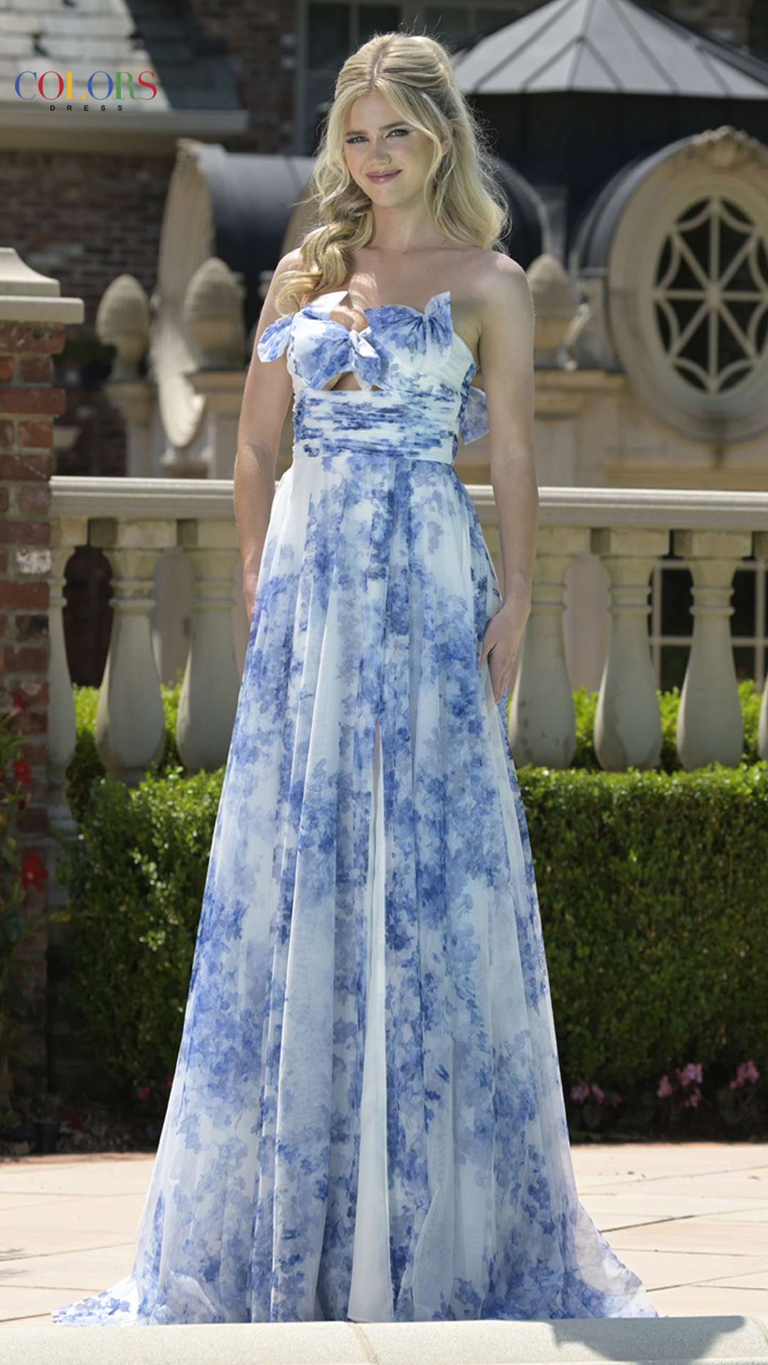 Prom Dresses A Line Long Formal Print Prom Dress Blue