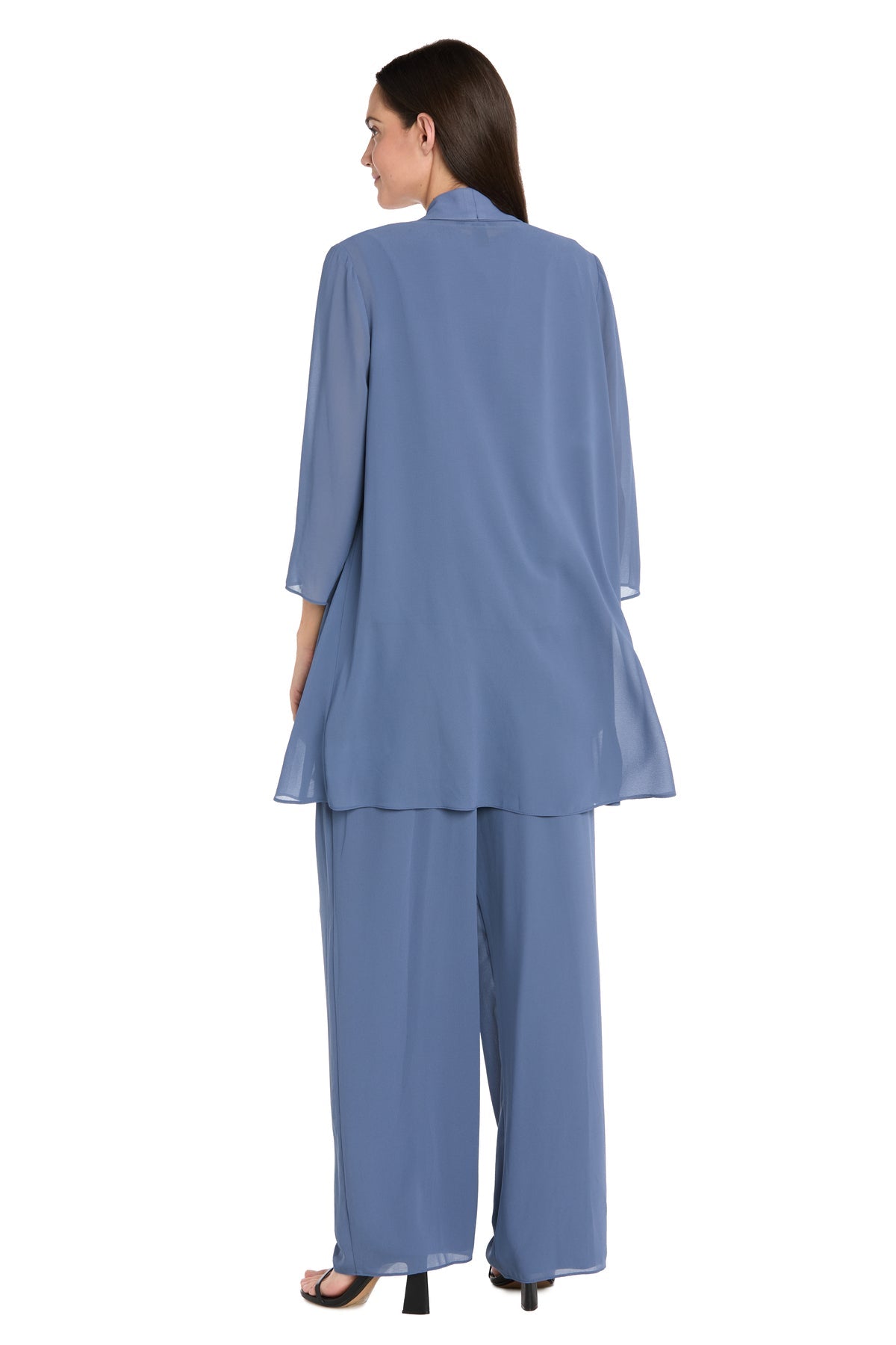 Scoop Neck Long Chiffon Pant Set by R&M Richards 3811P in Dark Slate