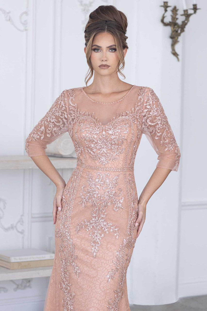 Mother of the Bride Dresses Long Formal Beaded Mother of the Bride Dress Lenovia 8369 Rose Gold