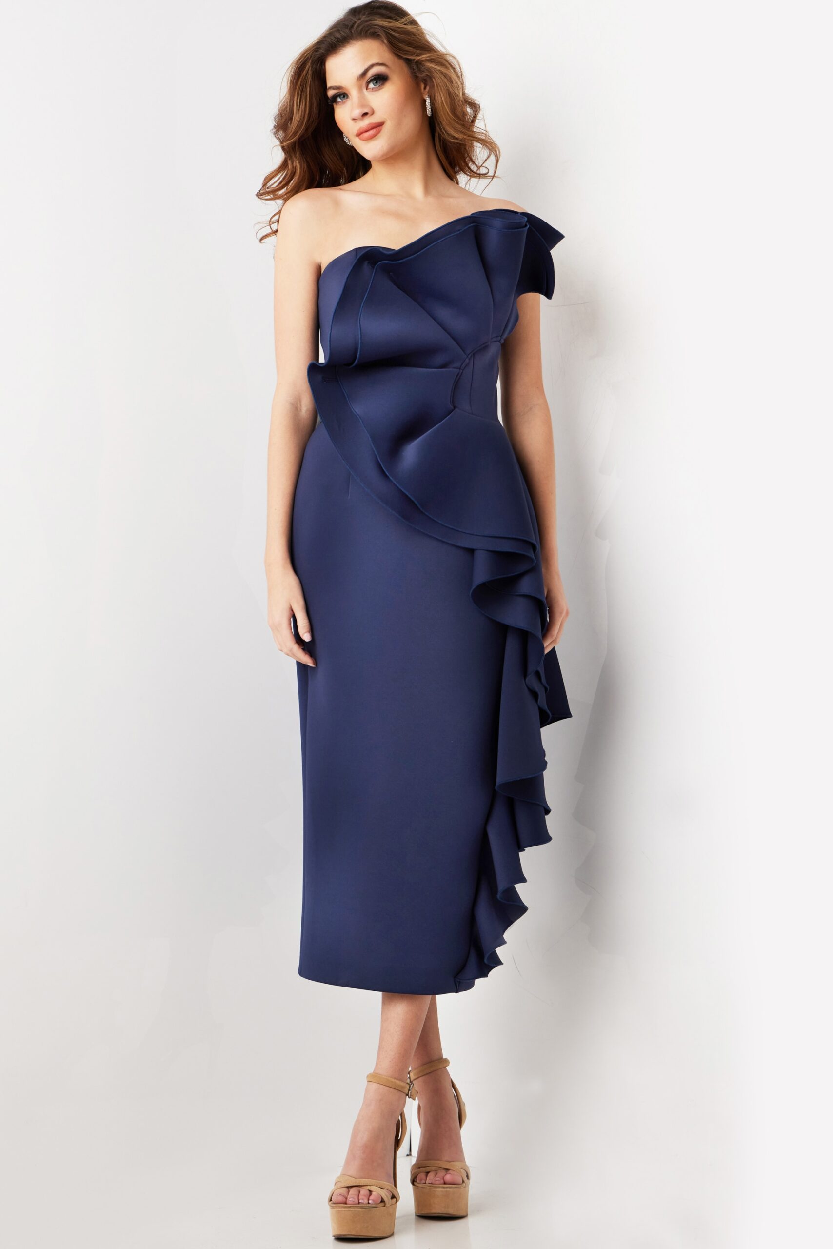 Jovani 38187 Short Mermaid Fit Ruffled Cocktail Midi Dress – The Dress  Outlet
