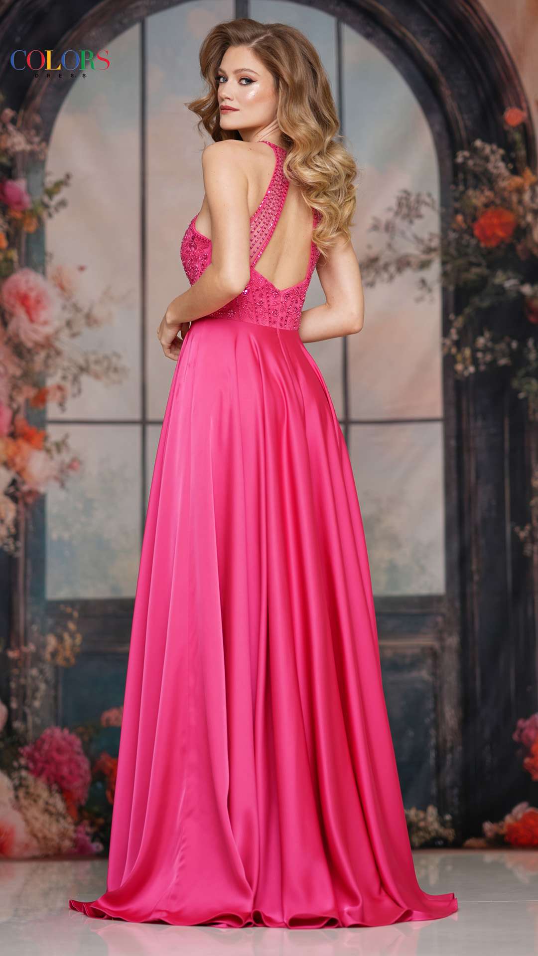 Prom Dresses Beaded Long Formal Fitted Sequin Prom Dress Hot Pink