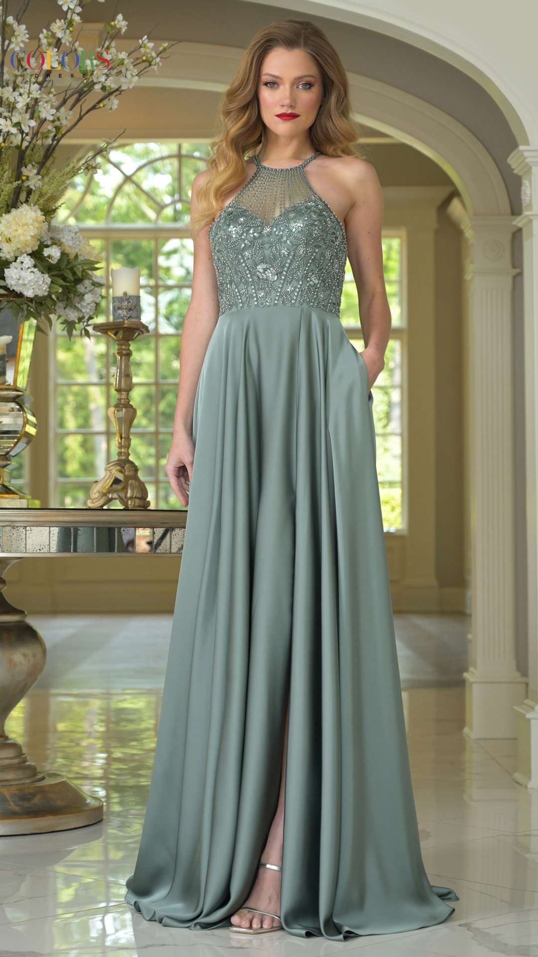 Prom Dresses Beaded Long Formal Fitted Sequin Prom Dress Deep Sage