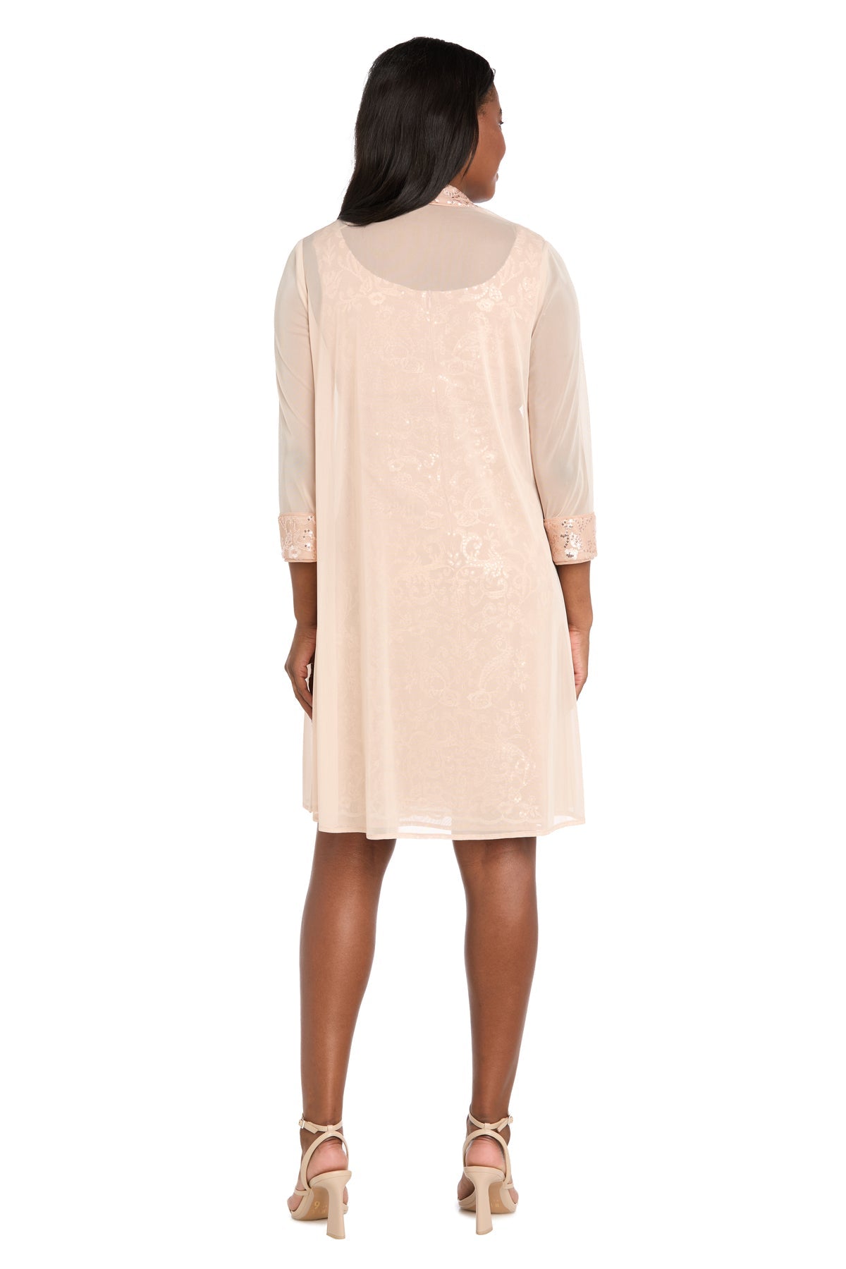Scoop Knee-Length Sequin Cocktail Jacket Dress by R&M Richards 3823 in Rose Gold