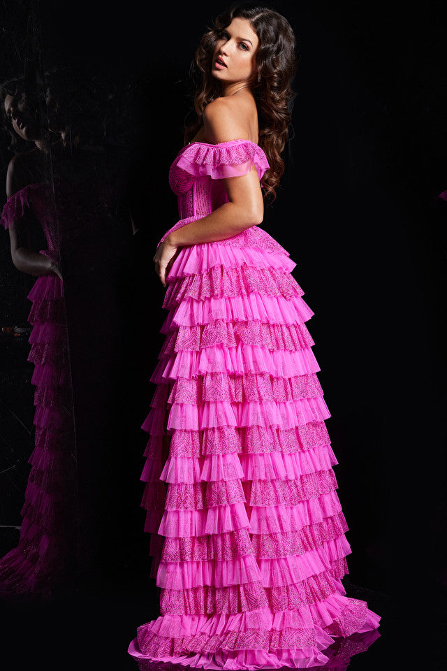 Jovani 38251 Off Shoulder Layered Prom Ballgown