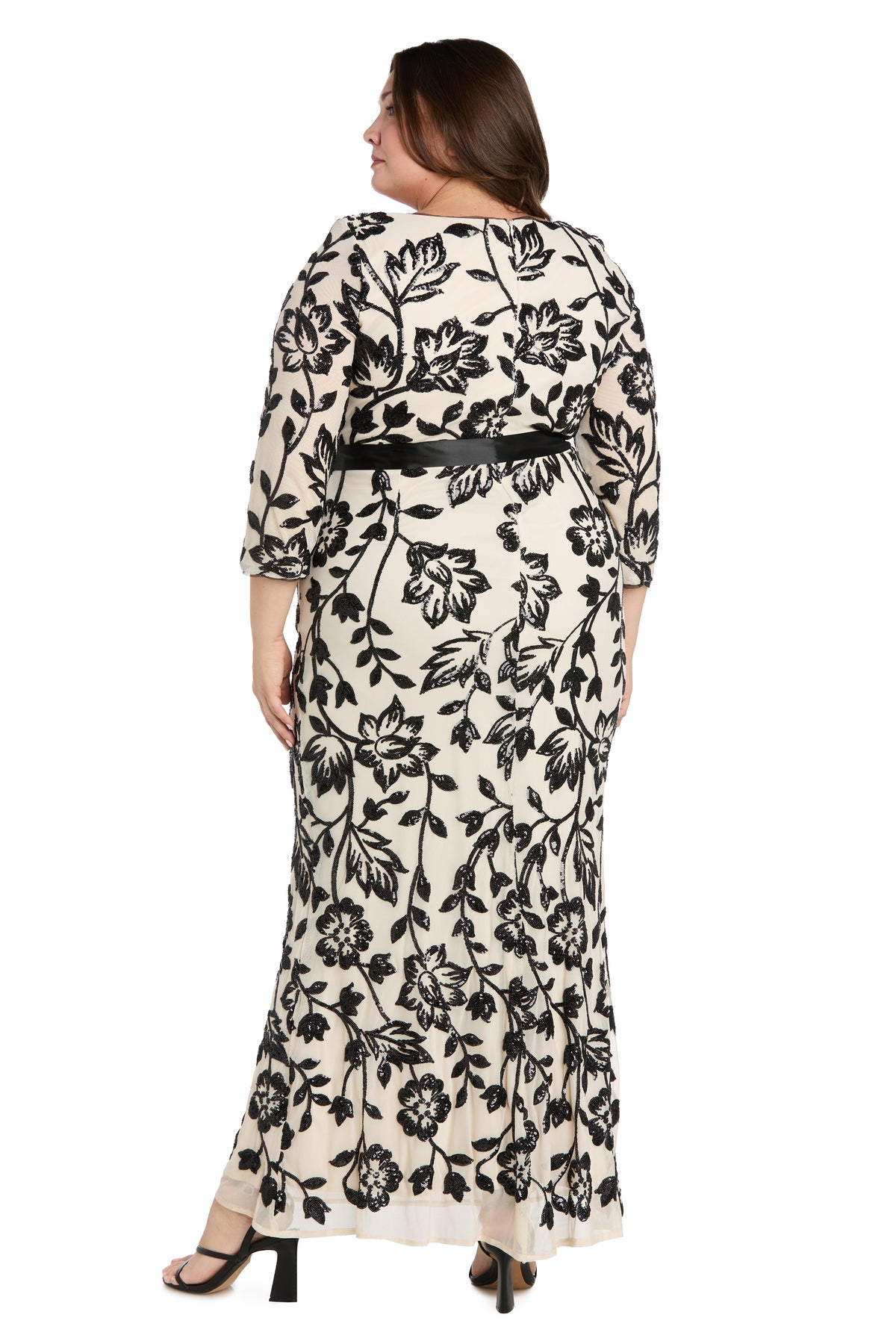 Plus Size Dresses Formal Long Beaded Mother of the Bride Plus Size Dress R&M Richards 3825W Champagne/Black