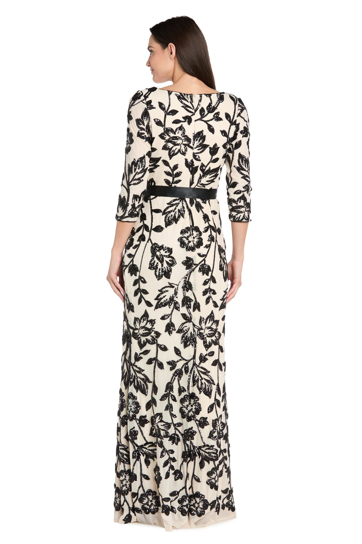 Mother of the Bride Dresses Beaded Long Formal Floral Mother of the Bride Dress R&M Richards 3825P Champagne/Black
