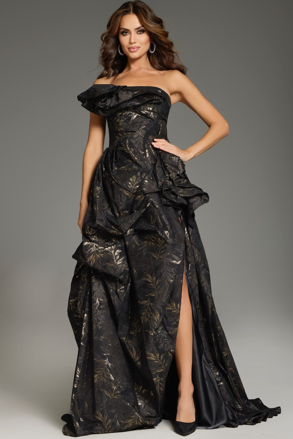 Formal Dresses A Line Formal Ruffled Evening Long Dress Brown/Black