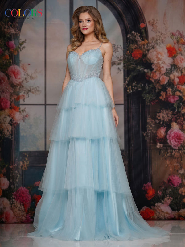 Colors 3827 A Line Beaded Long Formal Prom Dress