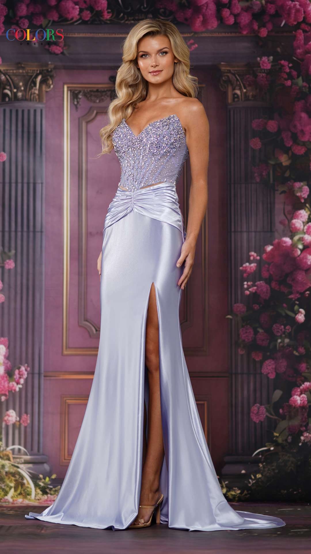 Prom Dresses Long Formal Mermaid Beaded Glitter Prom Dress Blue Lavender