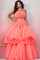 Prom Dresses Long Formal Tiered Ball Gown Beaded Prom Dress Neon Orange