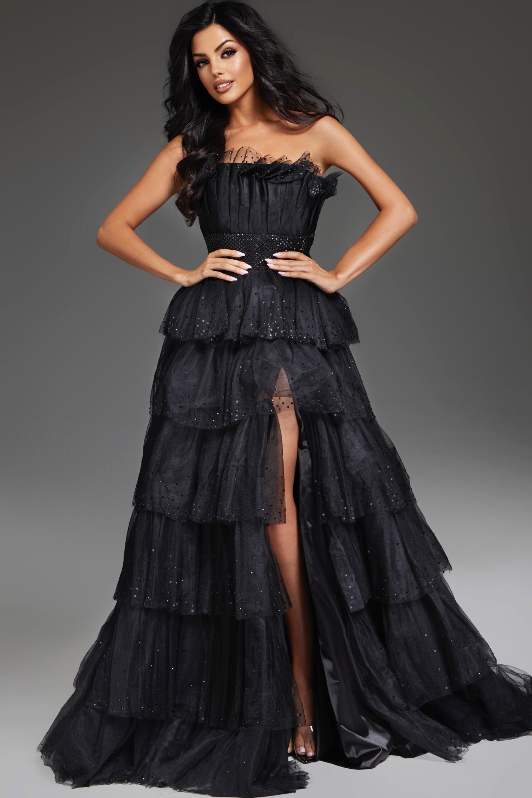 Prom Dresses Long A Line Ball Gown Tiered Prom Dress Black