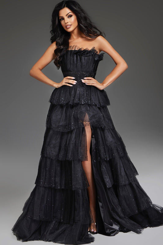 Prom Dresses Long A Line Ball Gown Tiered Prom Dress Black