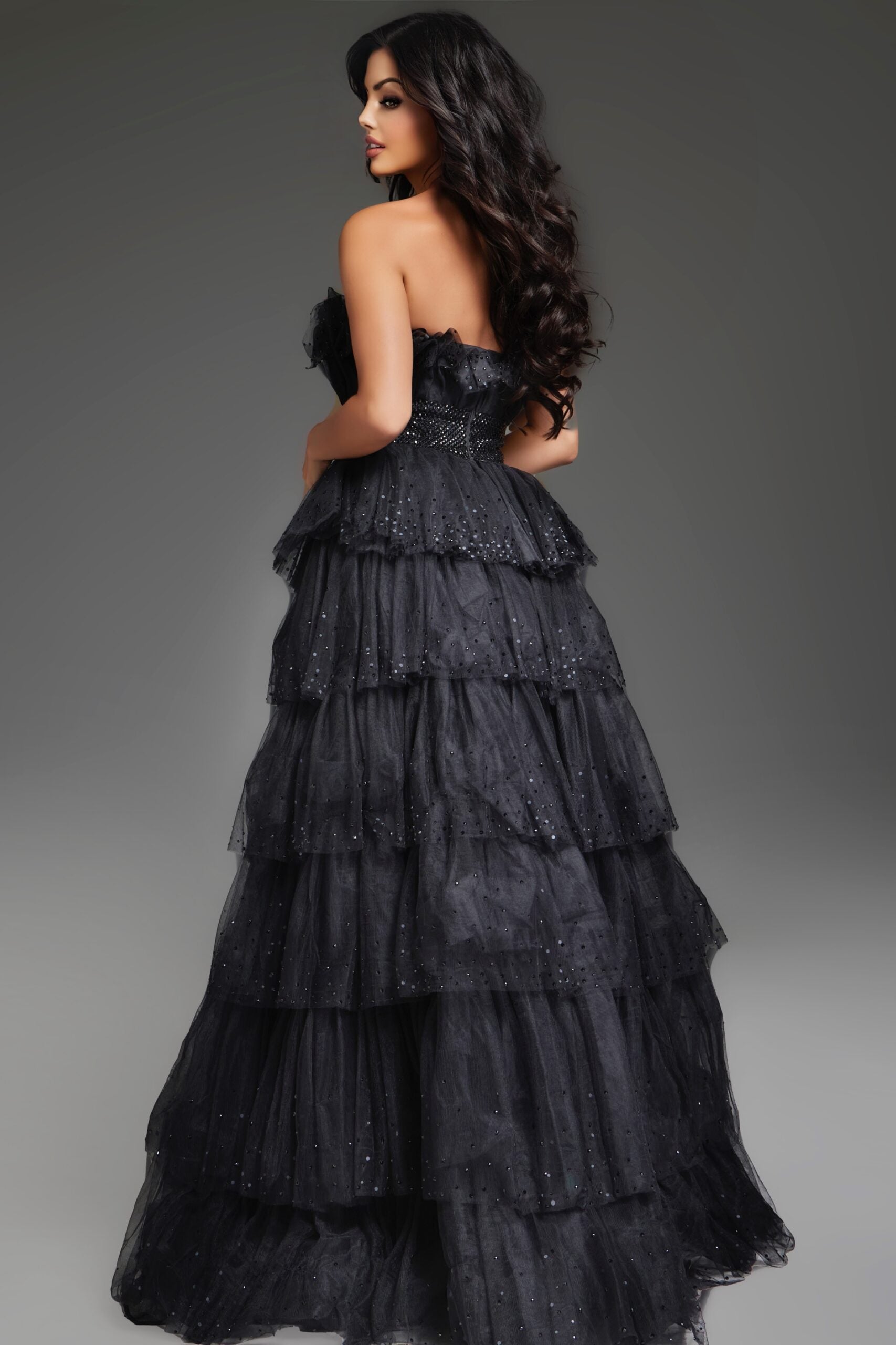 Prom Dresses Long A Line Ball Gown Tiered Prom Dress Black