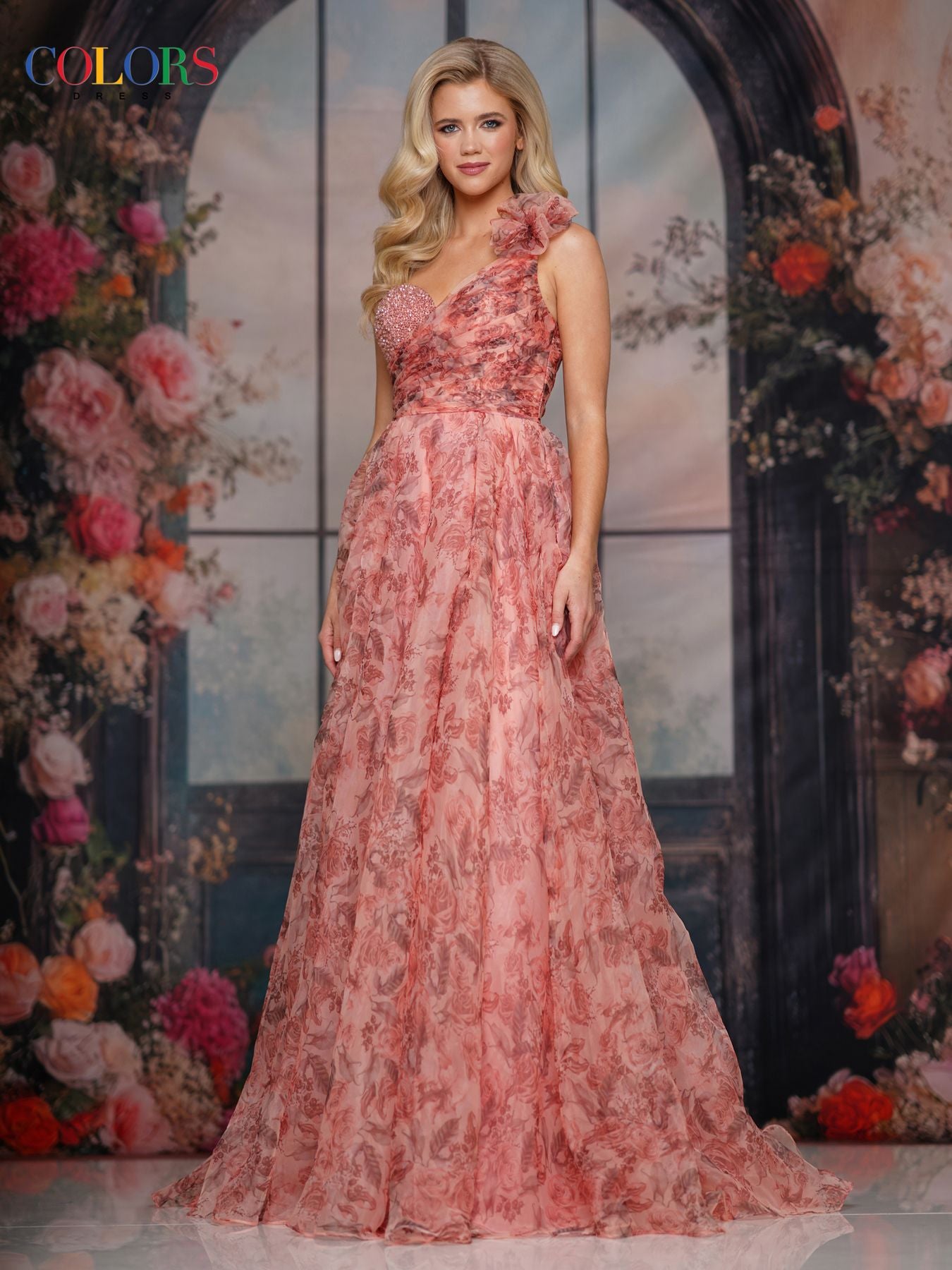 Prom Dresses Floral Print Long Formal Prom Long Dress Terracotta