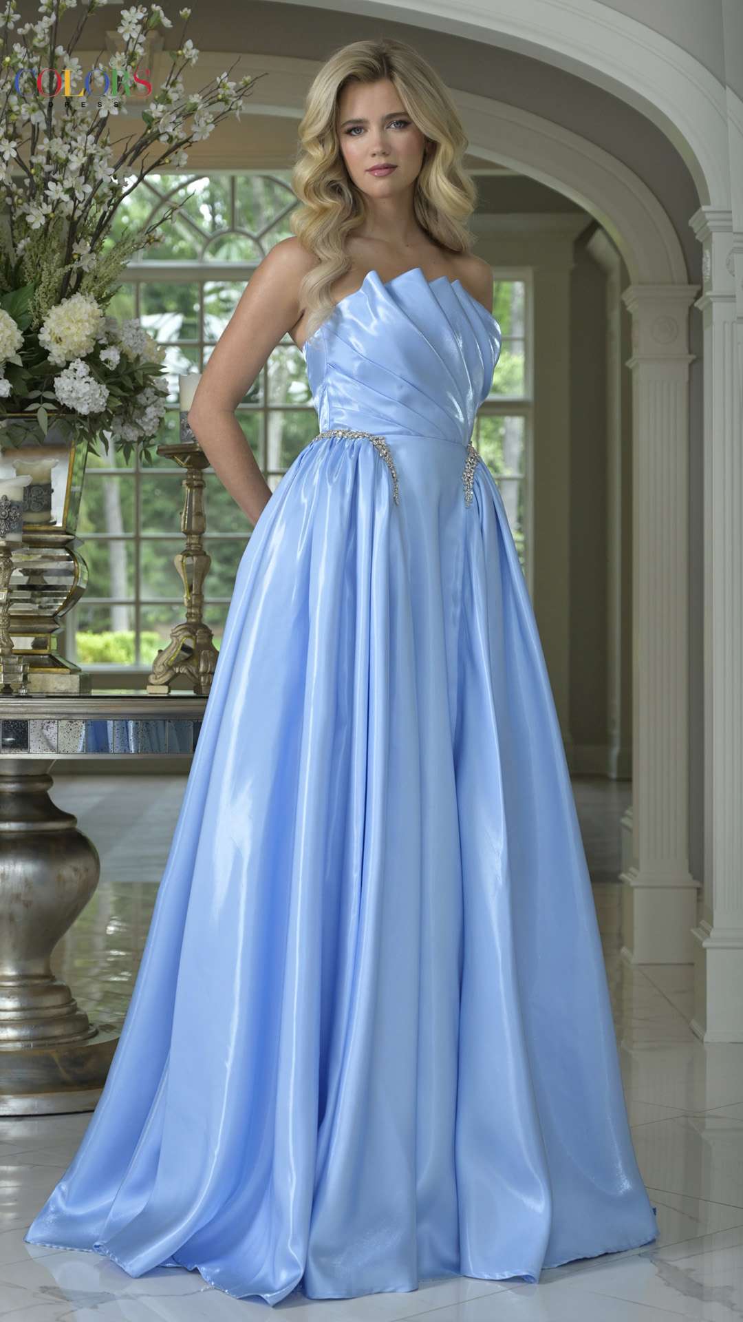 Colors 3845 Long Formal Ball Gown Evening Prom Dress - Navy / 2 Colors 3845 Long Formal Ball Gown Evening Prom Dress - Navy / 2
