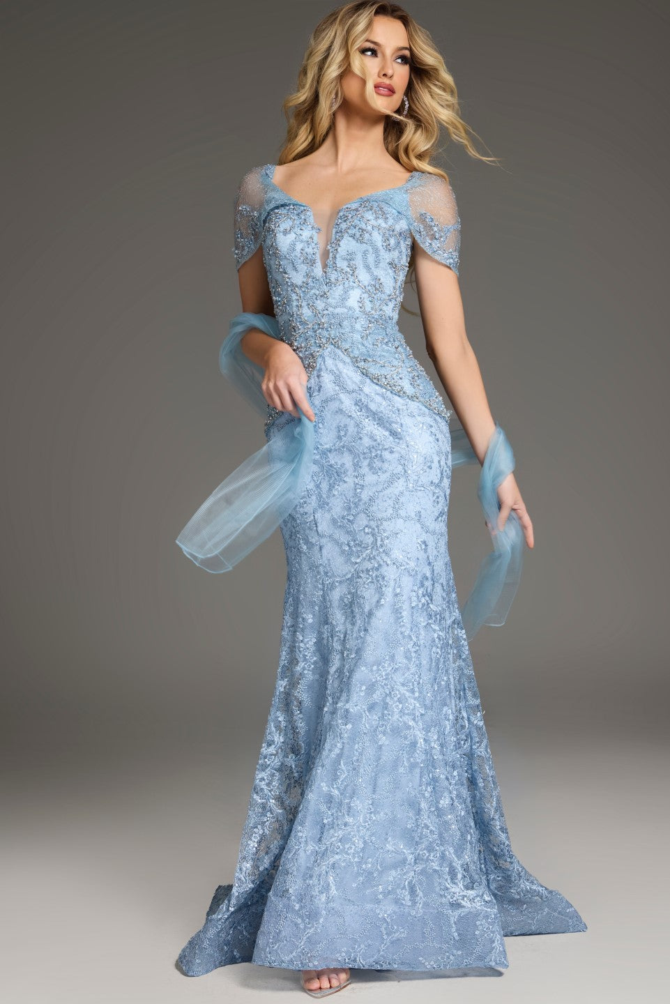 Jovani 38514 Long Formal A Line Evening Lace Dress