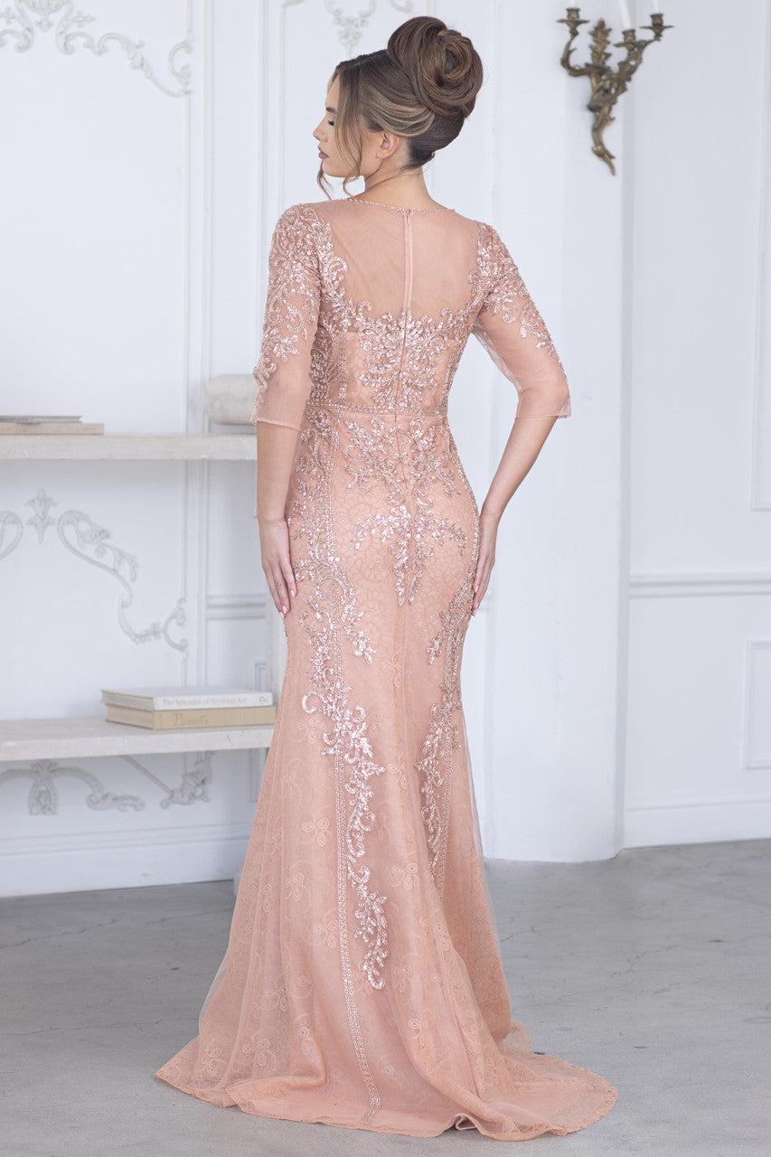 Mother of the Bride Dresses Long Formal Beaded Mother of the Bride Dress Lenovia 8369 Rose Gold