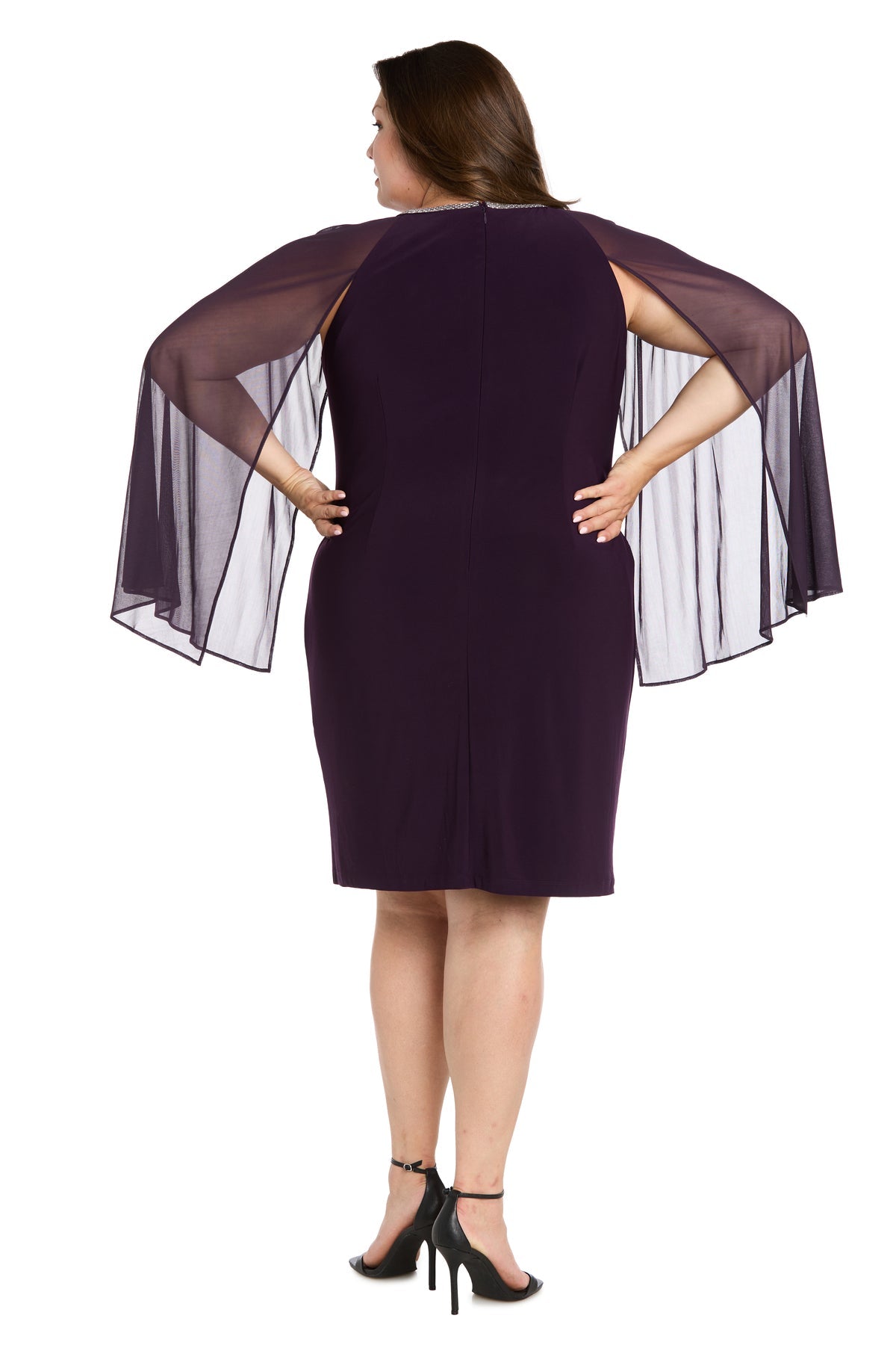 Plus Size Dresses Short Cocktail Cape Plus Size Dress R&M Richards 3857MW Wine